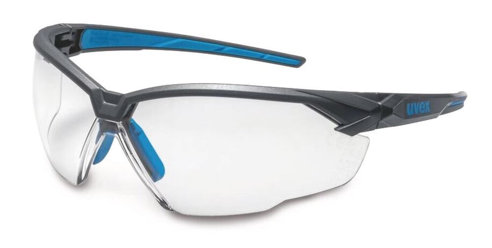uvex suXXeed safety glasses, clear PC lenses, blue frame