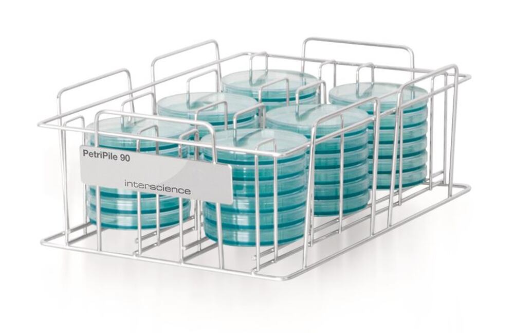 PetriPile 90 Petri dish frame, 90 mm, 6x6, stainless steel