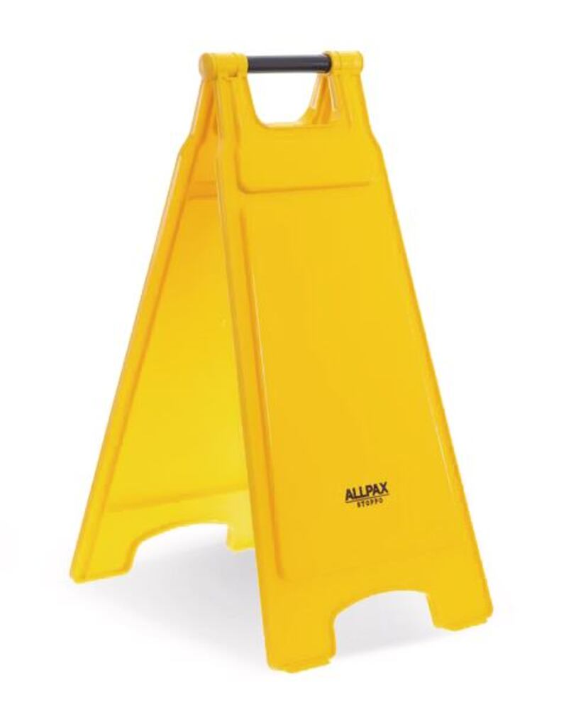 Premium neutral caution floor sign, yellow, 300 x 620 mm