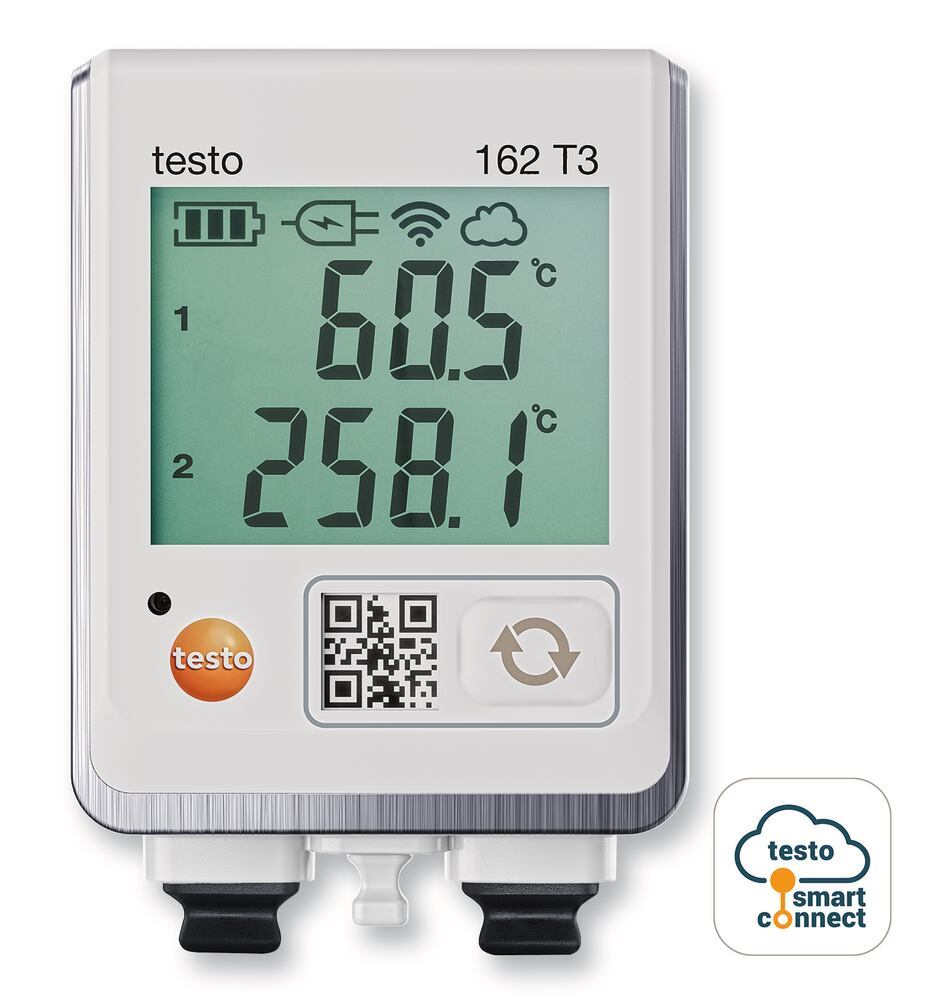 Data logger testo 162 T3, connections for 2 TE temperature probes
