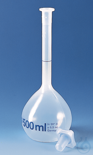 Vol. flask PP high clarity, 500 ml, NS 19/26, PP-stopper - Luminix Health