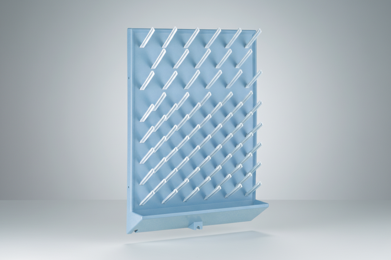 Draining rack, PS, light grey, 450 x 630 mm, 72 pegs, dia. 16 mm - Luminix Health