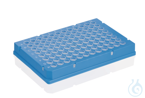 PCR-plate 96-well, Rigid Frame, PC/PP, blue full skirt. Low Profile, 50 pcs - Luminix Health