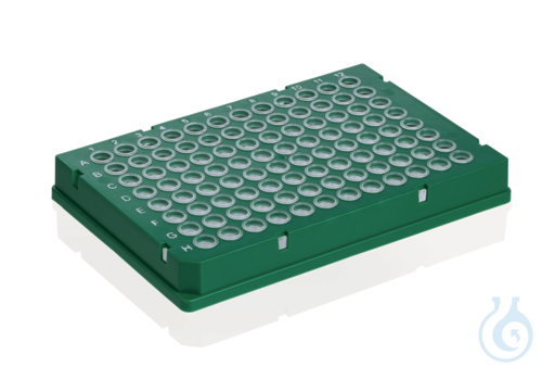PCR-plate 96-well, Rigid Frame, PC/PP, green full skirt. Low Profile, 50 pcs - Luminix Health