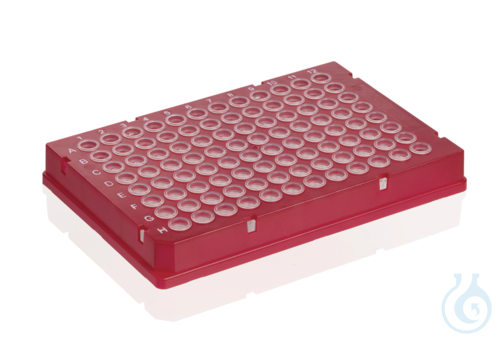 PCR-plate 96-well, Rigid Frame, PC/PP, red full skirt. Low Profile, 50 pcs - Luminix Health