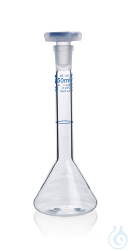 Volumetric flask, trapezoidal, Boro 3.3,, BLAUBRAND, class A, grad. in blue, wit - Luminix Health