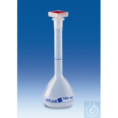 Image of Volumetric flask, PP, with stopper, PP, 100 ml, NS 14/23, with ring-mark - Luminix Health