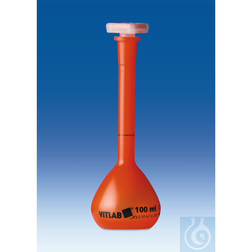 Image of Volumetric flask, PMP, UV-protect, class A, 100 ml, with stopper, PP, NS 14/23, - Luminix Health