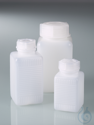 Wide-necked square bottle, HDPE, 250 ml, w/ cap
