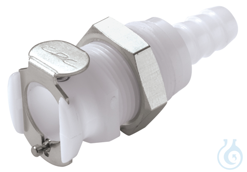 CPC coupling, POM, female, w/ valve, mount., Ø 8mm