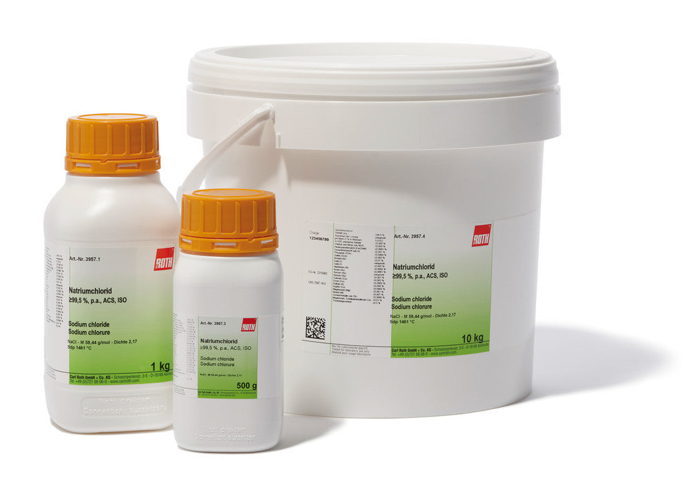 Sodium chloride, min. 99,5 %, p.a., ACS, ISO, 10 g, glass - Luminix Health
