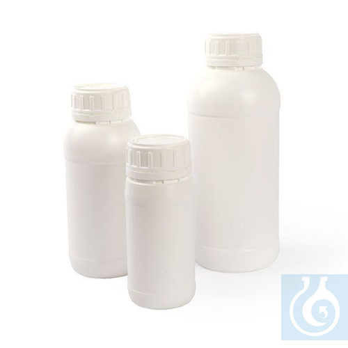 UN certified bottles 500 ml, HDPE, tamper evident screw cap, Ø 69 x H 186 mm - Luminix Health