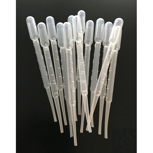 Pasteur pipettes LDPE, bulb volume 3,5 ml, total L 150 mm, graduation 3:0,5 ml