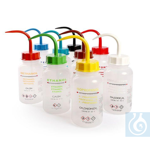 Wash bottles complete, wide neck, 500 ml, LDPE, Ø 75 x H 225 mm, ISOPROPANOL - Luminix Health