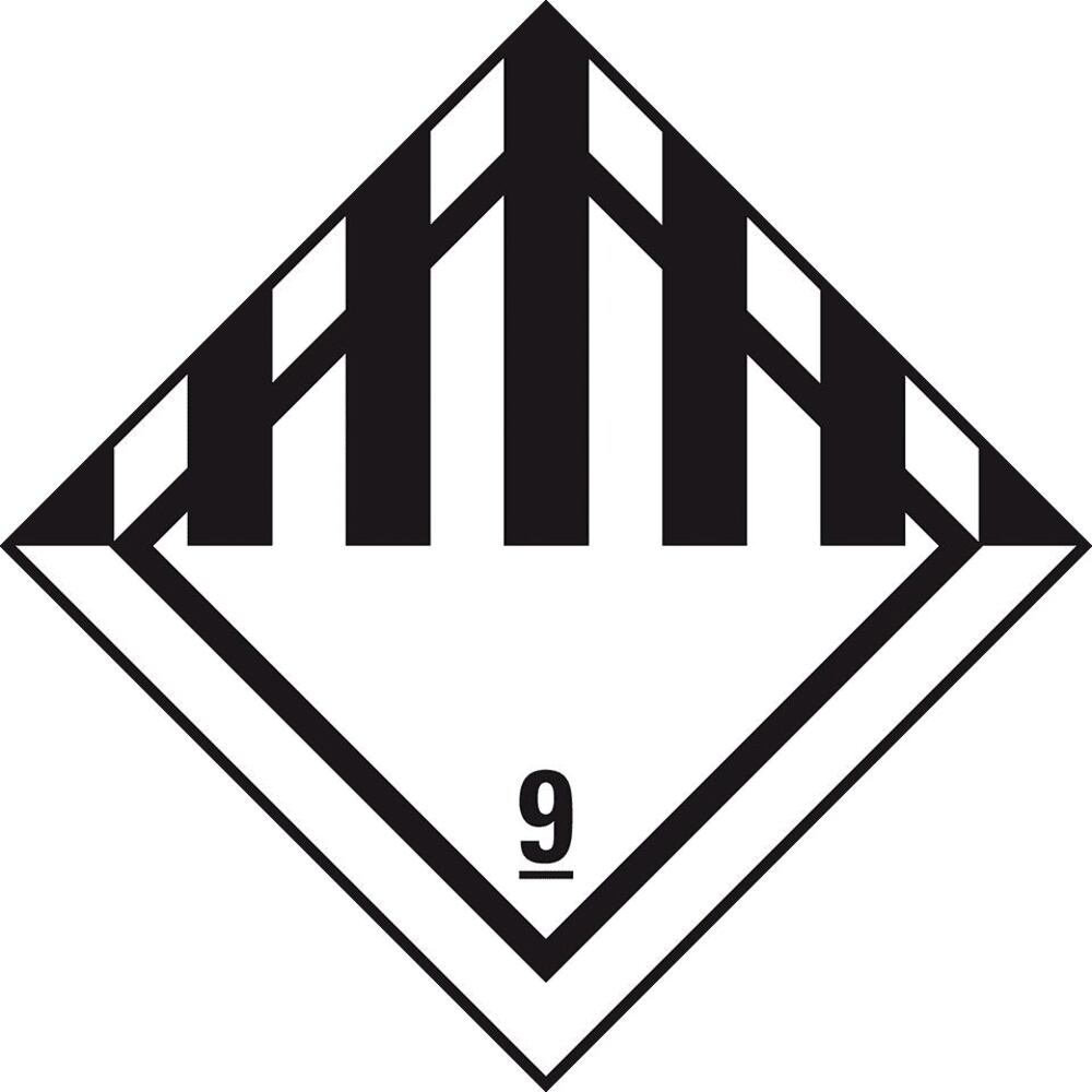 Packaging labelling class 9, miscellaneous dangerous goods, PE film, 50 x 50 mm
