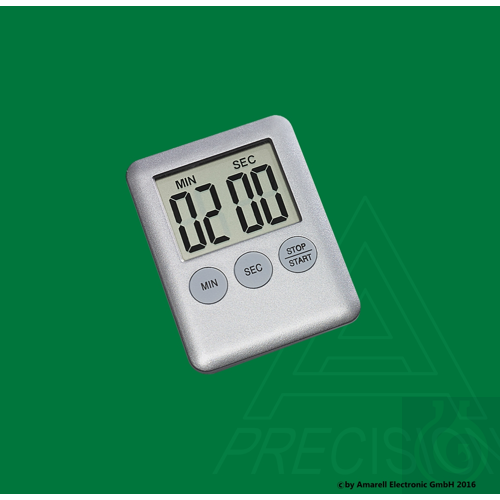 Timer, 99 min 59 sec., with magnet, with stop-watch, casing silver, 70x53x8mm