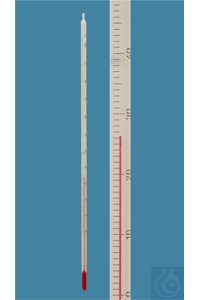 Precision thermometer, similar DIN, solid stem, -5+100:0,2°C, white backed, red