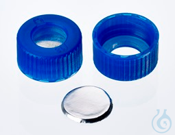 9mm seal: PP short thread cap, blue, hole, Aluminum seal, 0,06 mm, 10 x 100 pc - Luminix Health