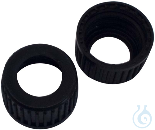 Image of 18mm Polypropylene Screw Caps, black, 12mm hole (GL18) - Luminix Health