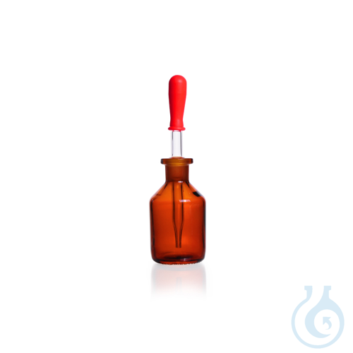 Dropping Bottle, soda-lime, amber, ground jointed glass pipette and rubber teat - Luminix Health
