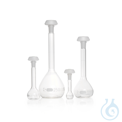 Image of DURAN® Volumetric Flask, Class B, white print, with ergonomic polyethylene stopp - Luminix Health
