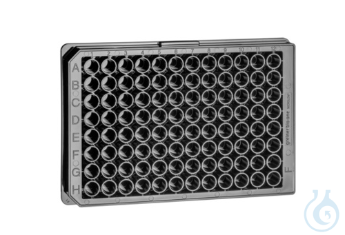MICROPLATE, 96 WELL, F-BOTTOM (CHIMNEY WELL),, BLACK, FLUOTRAC, HIGH BINDING, - Luminix Health