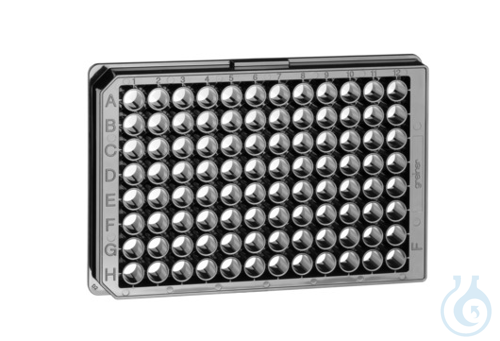 MICROPLATE, 96 WELL, PS, F-BOTTOM (CHIMNEY WELL), µCLEAR®, BLACK, NON-BINDING, - Luminix Health