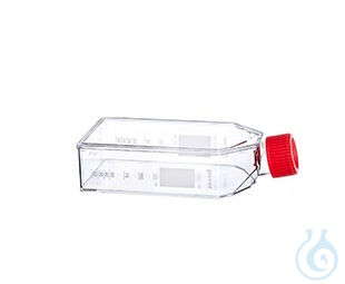 CELL CULTURE FLASK, 250 ML, 75 CM², PS,, RED STANDARD SCREW CAP, CLEAR,, - Luminix Health
