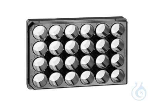 SENSOPLATE, 24 WELL, PS, F-BOTTOM, GLASS BOTTOM,, BLACK, LID, STERIL, SINGLE - Luminix Health