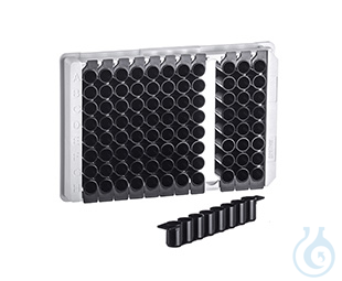 STRIP PLATE, 12xF8, PS, F-BOTTOM,, BLACK, FLUOTRAC, HIGH BINDING, 10 PCS./BAG - Luminix Health