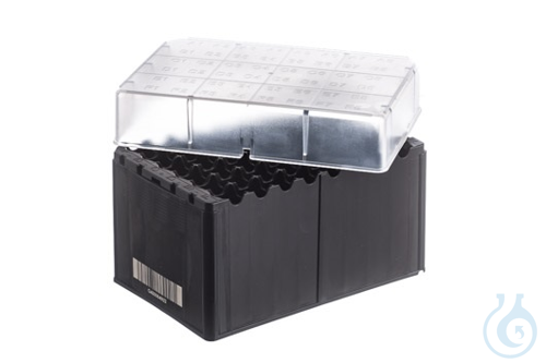 Image of CRYO RACK FOR 48 CRYO TUBES 1272XX, PRE-BARCODED, BLACK, HIGH PROFILE, CODE 128 - Luminix Health