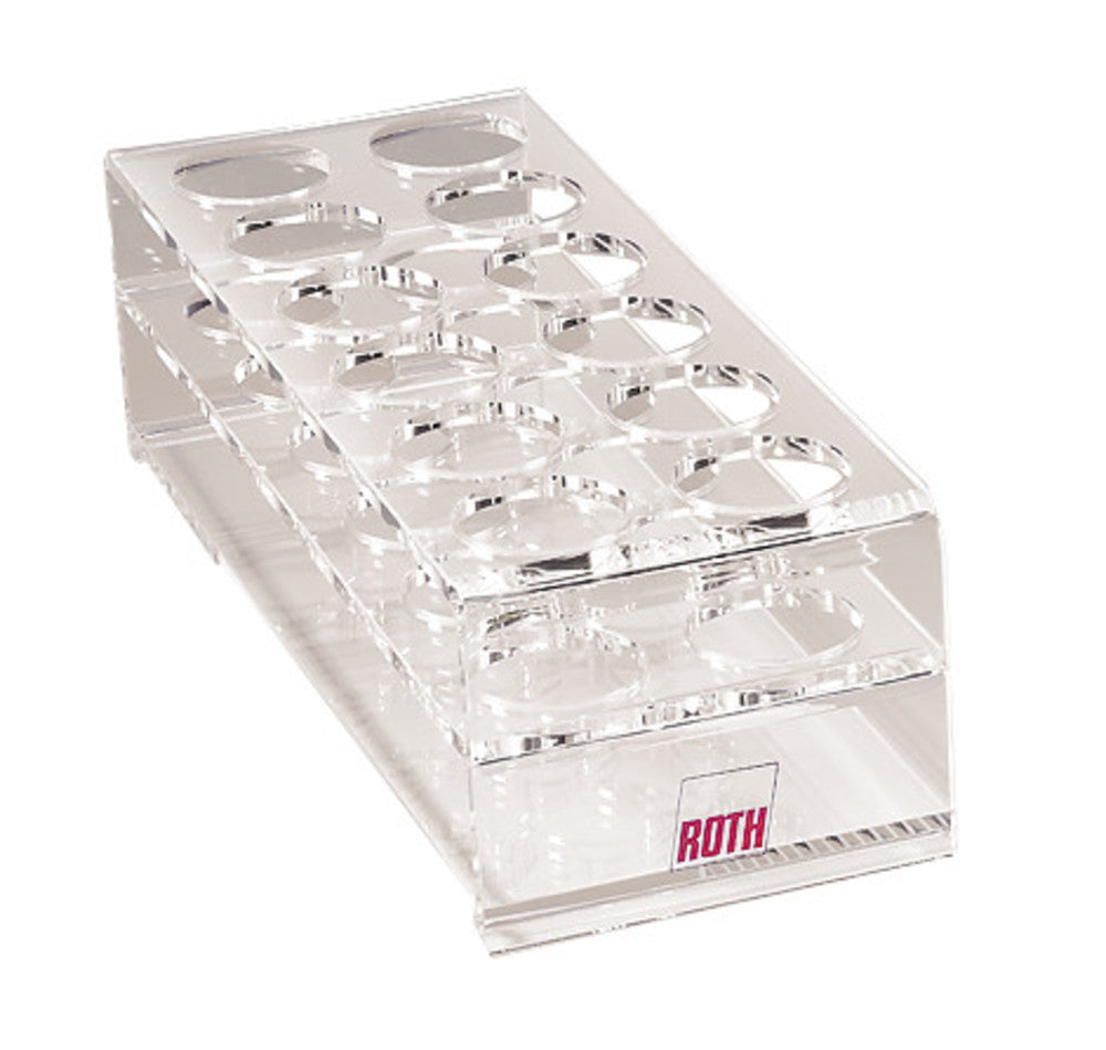 Rotilabo®-test tube rack, acrylic glass, 6 x 2 holes, Ø borehole 36 mm - Luminix Health