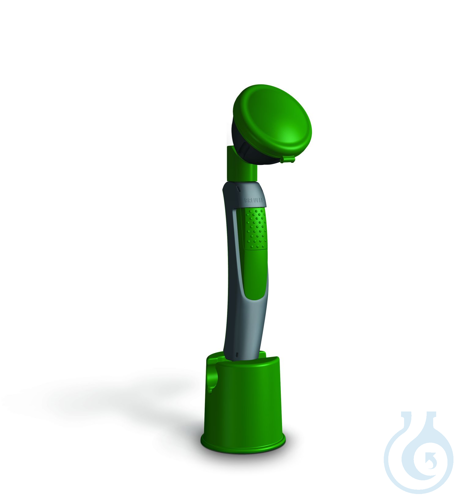 Image of Hand-held eye shower, with 1 shower head angled at 45°. - Luminix Health