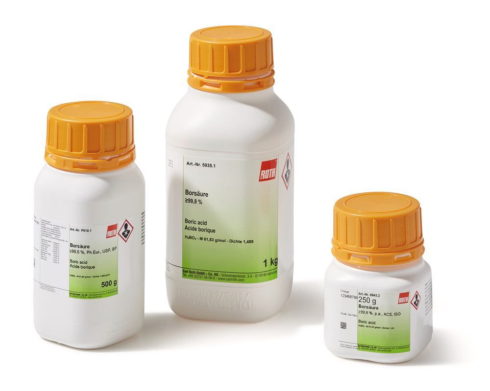 Boric acid, min. 99,8 %, p.a., ACS, ISO, 250 g, plastic - Luminix Health