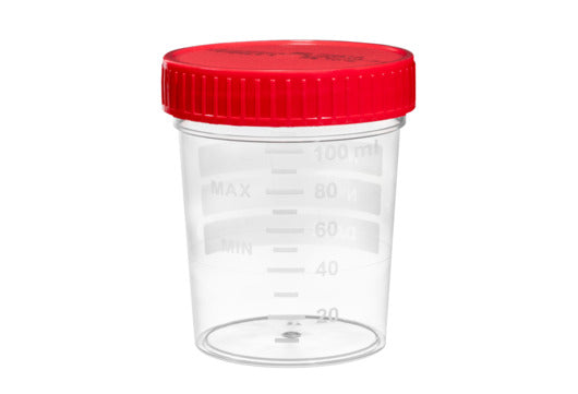 The multipurpose cup, polypropylene, 120 ml graduated, with red lid