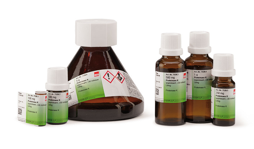 Proteinase K, lyophil., min. 35 U/mg, BioScience-Grade, 100 mg, glass - Luminix Health