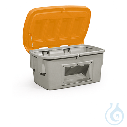 Grit container with dispensing hatch PE orange V=200 L, 975x705x665 - Luminix Health