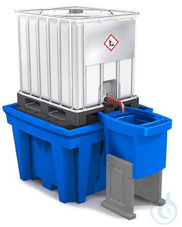 attachment container PE for IBC stations height adjustable w. 2 legs 605x785 - Luminix Health