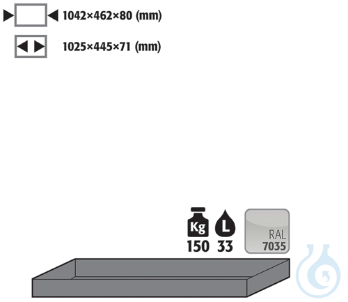 tray shelf sh.steel lam. for Q90/S90 B1200 1042x462x80 - Luminix Health
