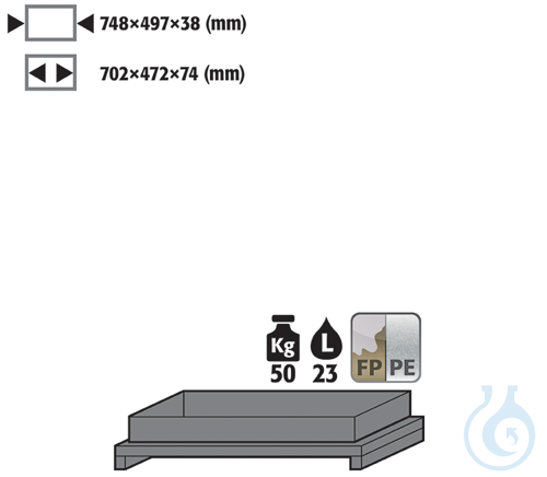 tray shelf metal free PP raw for Q90/S90 B900 749x505x107 - Luminix Health