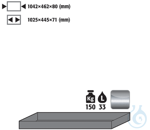 tray shelf st.steel 1.4016 raw for Q90/S90 B1200 1042x462x80 - Luminix Health