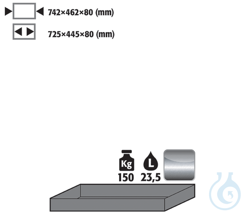 tray shelf st.steel 1.4301 raw for Q90/S90 B900 742x507x83 - Luminix Health