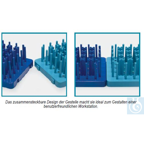tube rack - ABS - hedgehog ( peg ) type - for tubes 50 ml - blue