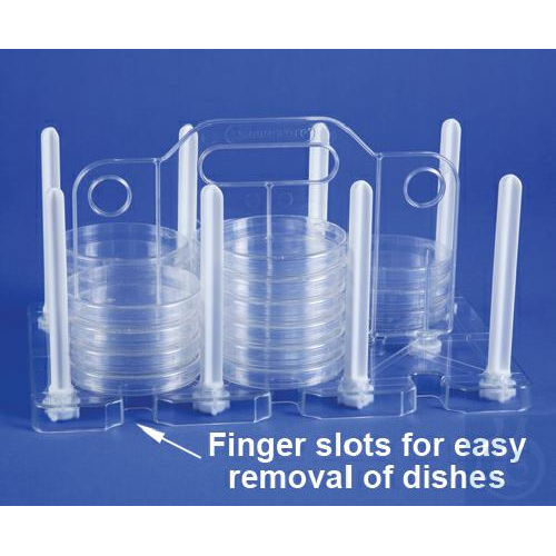 SP Bel-Art TPX 100mm Petri Dish Rack; 13½ x 8 x9¼ in., 54 Places, Plastic - Luminix Health