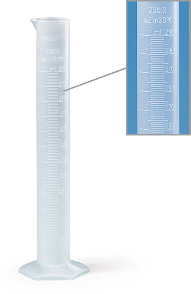 Rotilabo®-tall measuring cylinder, PP, 100 ml, H 250 mm, subdivision 1.0 ml - Luminix Health