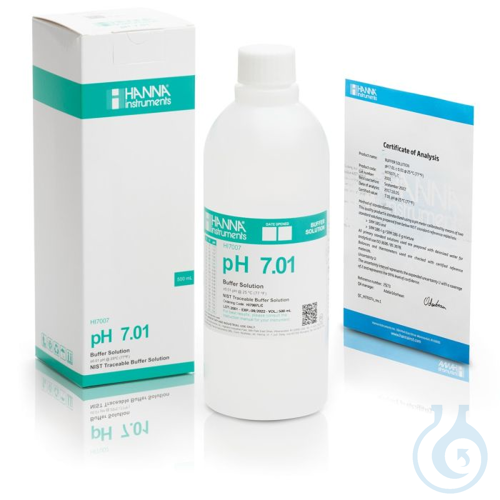 Image of 7.01 pH Value @25°C, 500 mL bottle with Certificate of Analysis