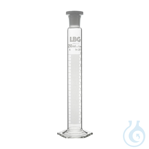 Image of Measuring cylinder hexagonal base, with plastic stopper, class B, 500ml, 45/40, - Luminix Health