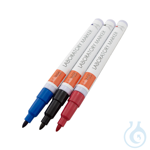 Laboratoriummarkerset, drie kleuren (zwart, blauw, rood)