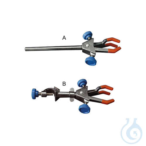 Double adjust clamp, 3 prongs with bosshead, 0 - 35 mm