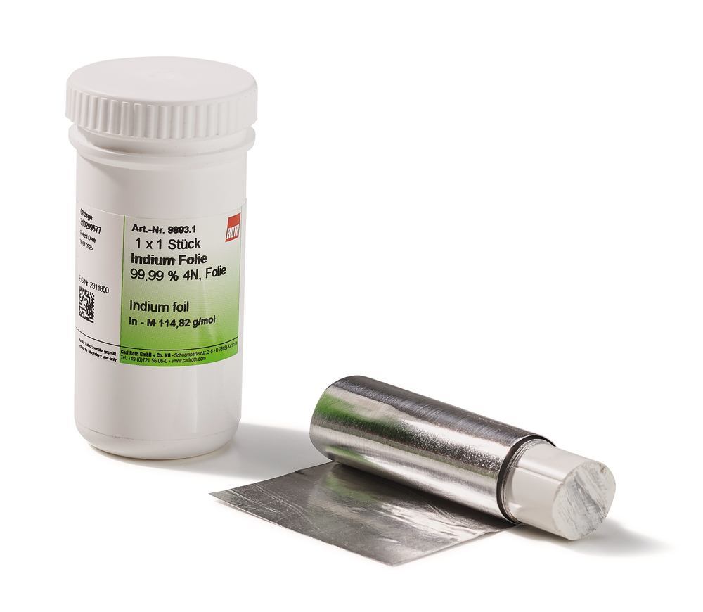 Indium, 99,99 % (4N), foil, 10 g, 1 unit(s), plastic - Luminix Health